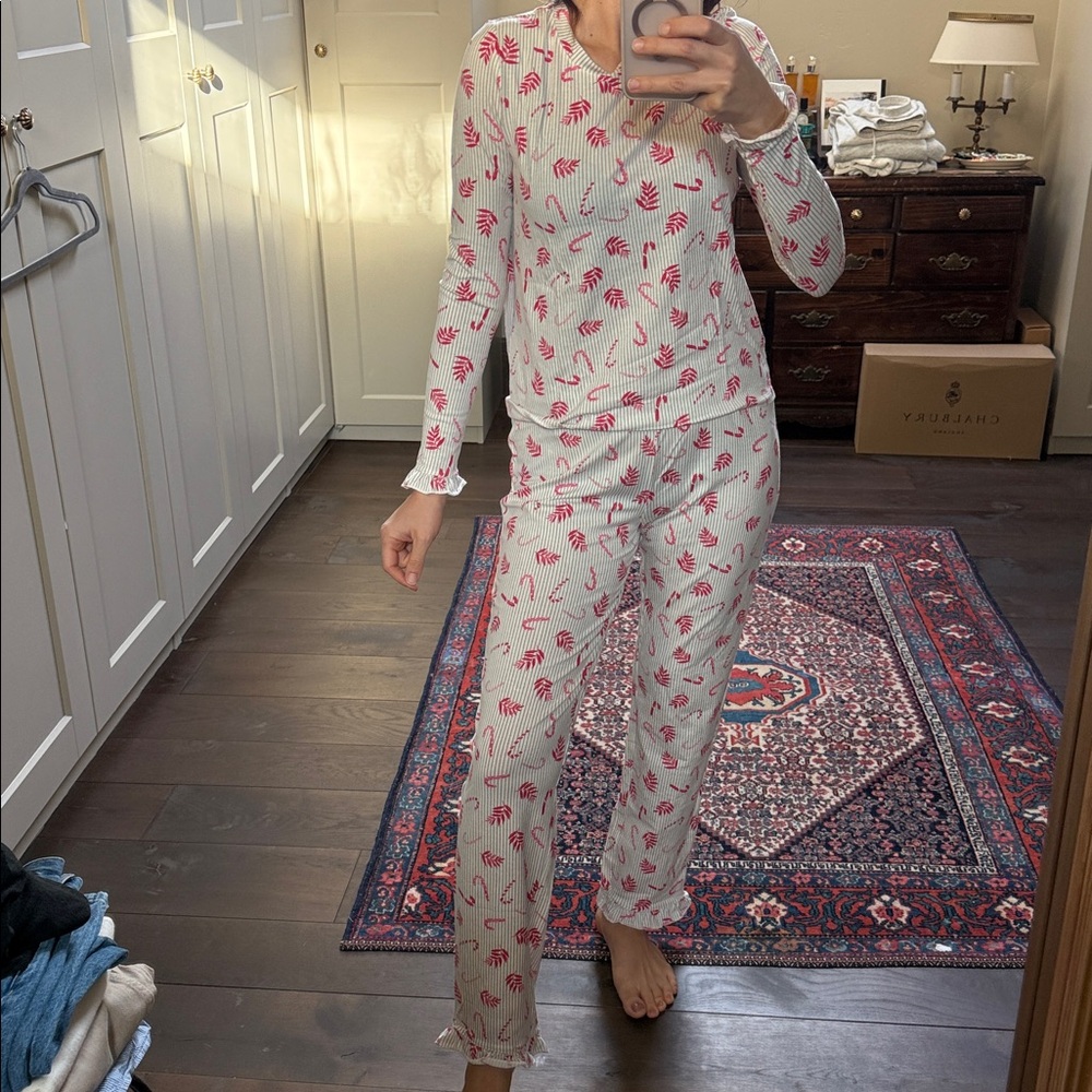 Vero Moda Red Leaf and Candy Cane Print pajamas